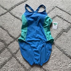 Nike One Piece Swimsuit Blue Green Cut Out Back bathing suit XL new